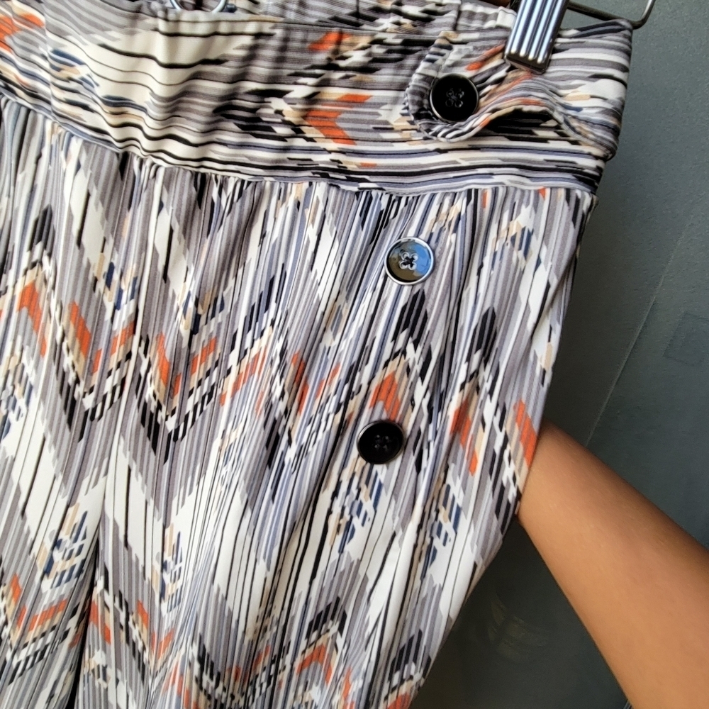 Robert Louis Ivory,Black White Orange Grey Wide Leg Pants, Small POCKETS - Picture 4 of 9